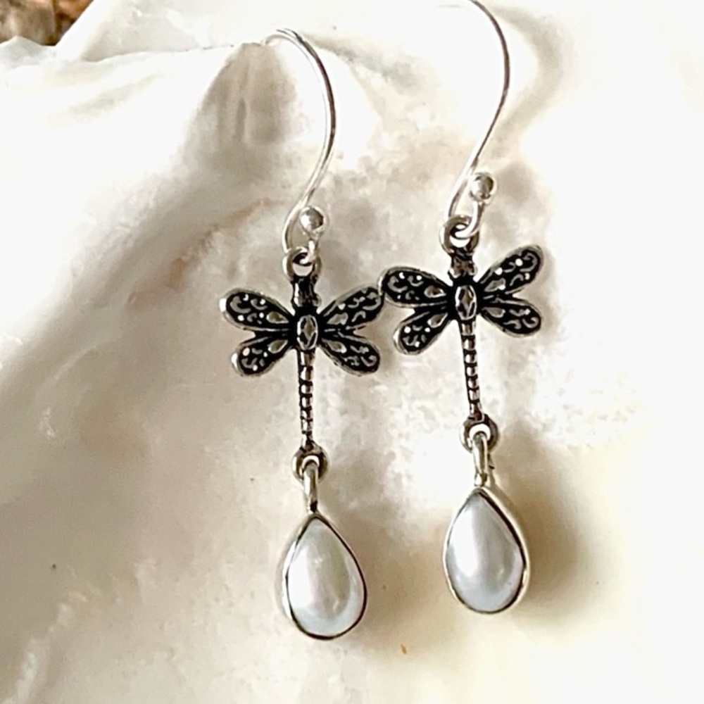 Freshwater Pearl Dragonfly Sterling Earrings